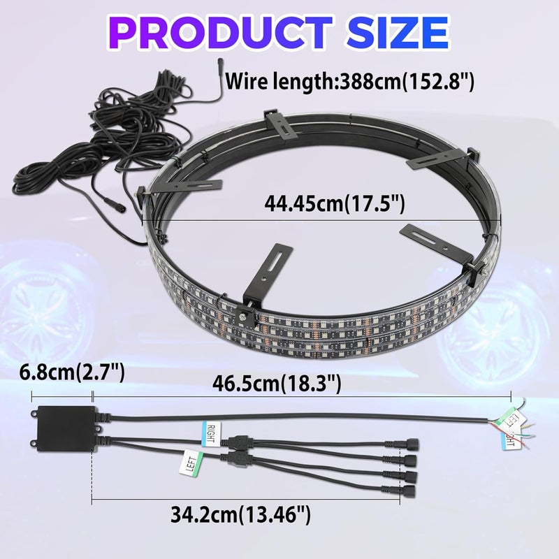DEERMOTO 4PCS 17.5inch RGB LED Wheel Rim Lights with Bluetooth and Remote Control,Wheel Ring Light Kits with Turn Signal and Braking Function Tire Lights for Pickup Truck SUV Car(17.5inch) - Image 5